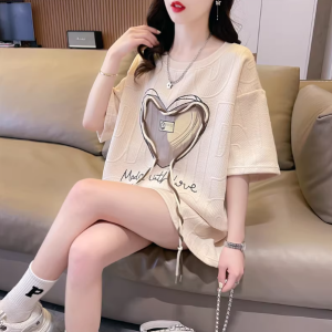 Plus Size Women's Waffle Knit Short-Sleeve T-Shirt, Summer 2026 New Style, Petite, Loose Fit, Korean Style Design Top